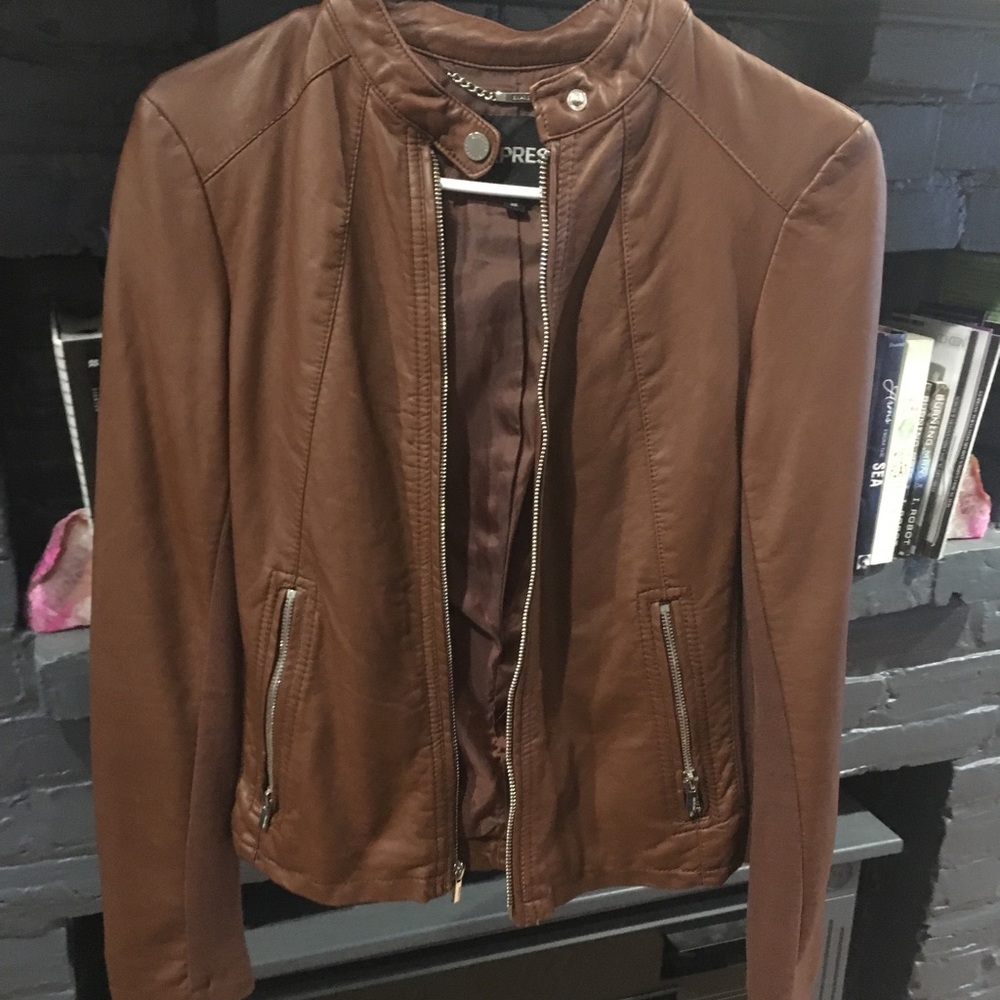 Express Brown faux pleather moto jacket - Picture 4 of 6